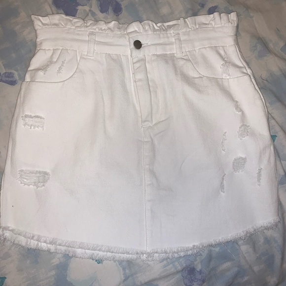 white ripped denim skirt